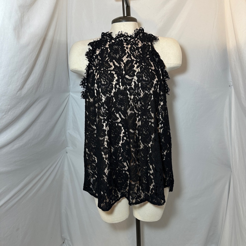 JODIFL Black Lace Sleeveless Top L Romantic Evening Camisole Blouse